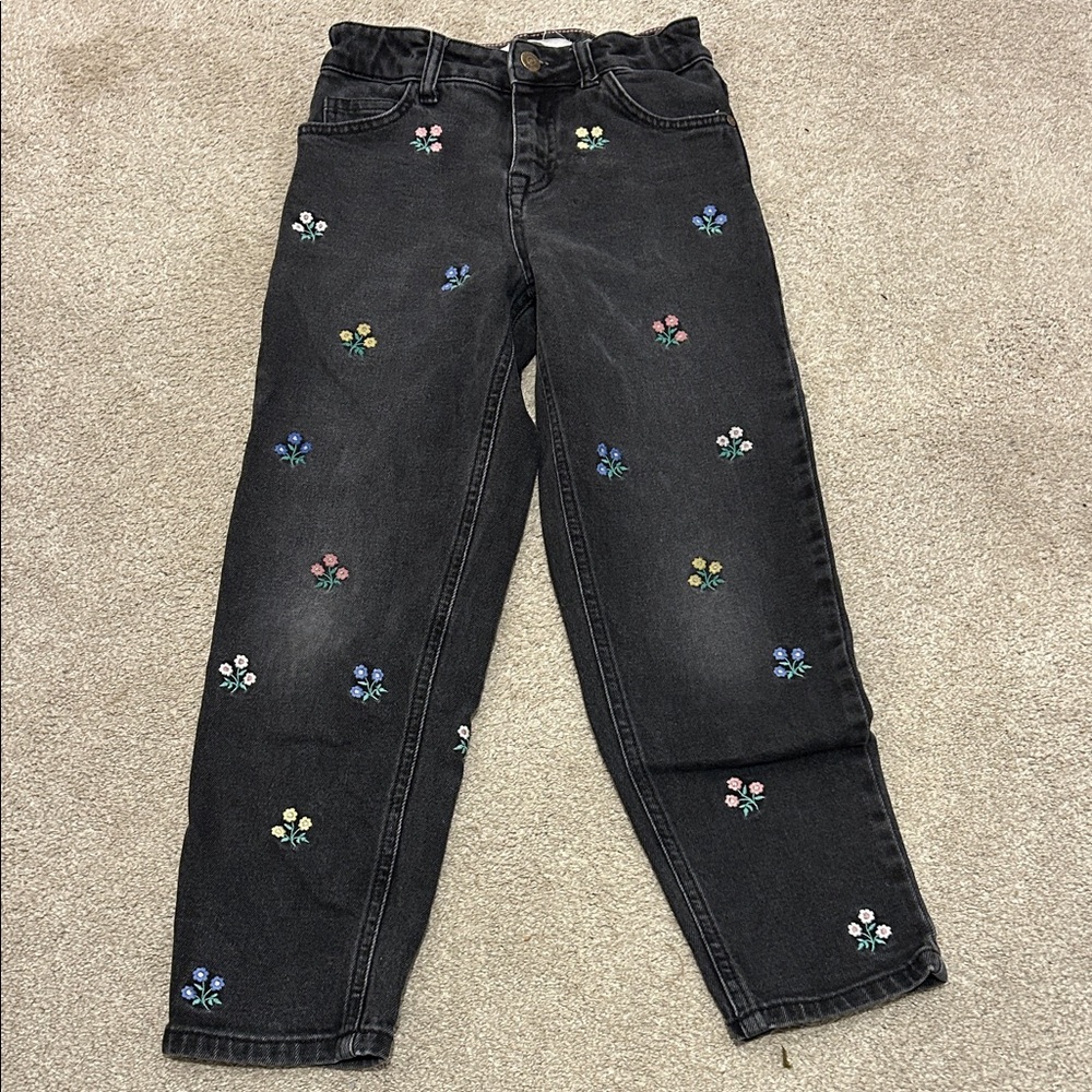 Mini Boden Black Jeans with Floral Embroidery